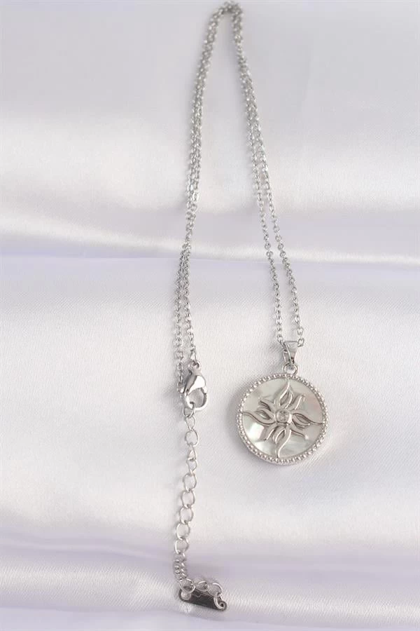 316l Çelik Zincir Gümüş Renk Oval Tasarımlı Güneş Kolye