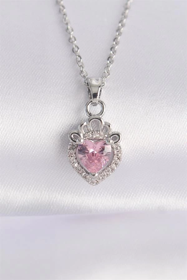 316l Çelik Zincir Gümüş Renk Pembe Zirkon Taşlı Rapunzel Kolye