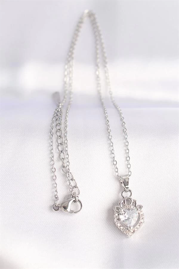 316l Çelik Zincir Gümüş Renk Zirkon Taşlı Rapunzel Kolye