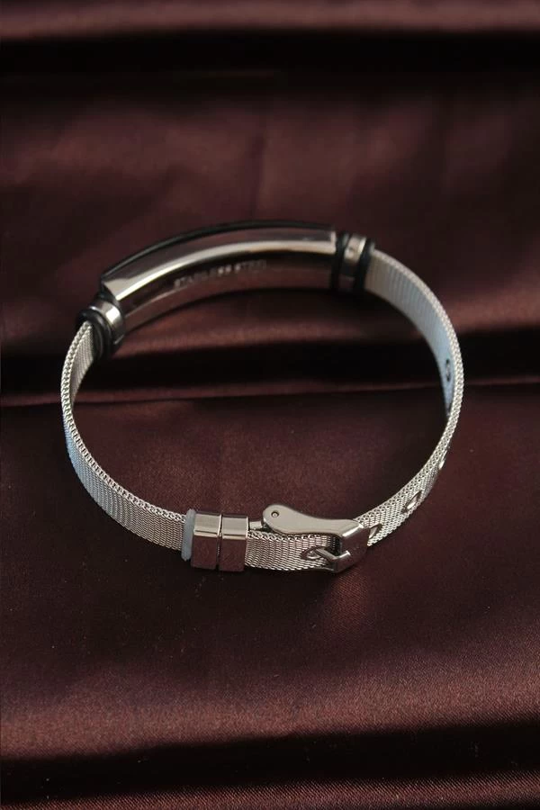 316l Çelik Siyah Desenli Oval Figür Ayarlanabilir Hasır Kordonlu Bileklik