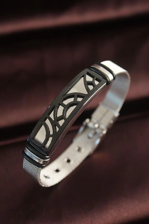 316l Çelik Siyah Desenli Ayarlanabilir Hasır Kordonlu Bileklik