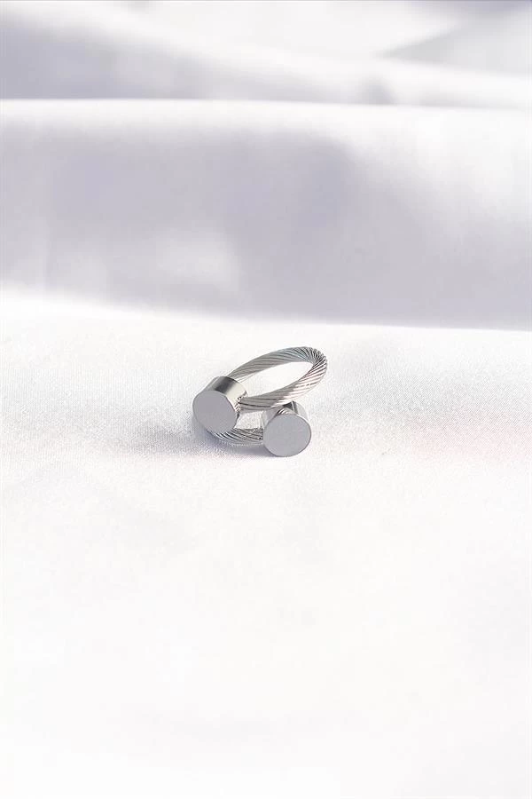 316l Çelik Gümüş Renk Oval Aksesuarlı Burgu Model Bileklik Ve Yüzük Kombini