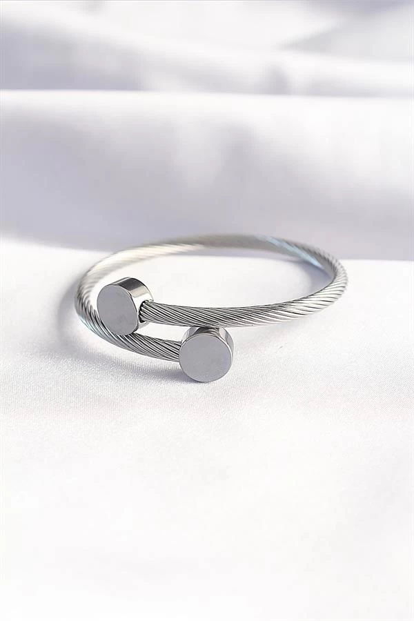 316l Çelik Gümüş Renk Oval Aksesuarlı Burgu Model Bileklik Ve Yüzük Kombini