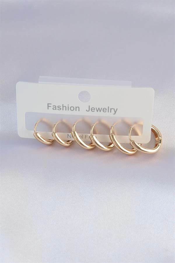 Pirinç Gold Renk Oval Küpe Seti
