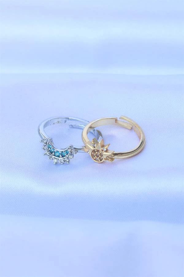 Pirinç Zirkon Taşlı 2li Ayarlanabilir Arkadaş Yüzüğü