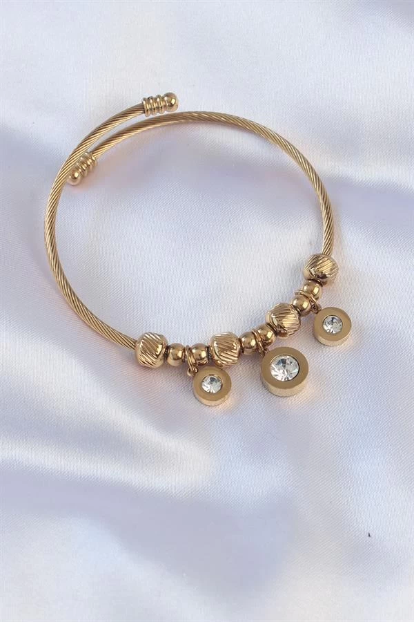316l Çelik Gold Renk Zirkon Taşlı Model Charm Bileklik