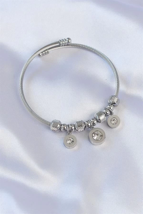 316l Çelik Gümüş Renk Zirkon Taşlı Model Charm Bileklik