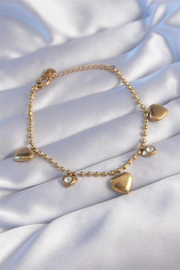 316l Çelik Gold Renk Zirkon Taşlı Kalp Model Bileklik