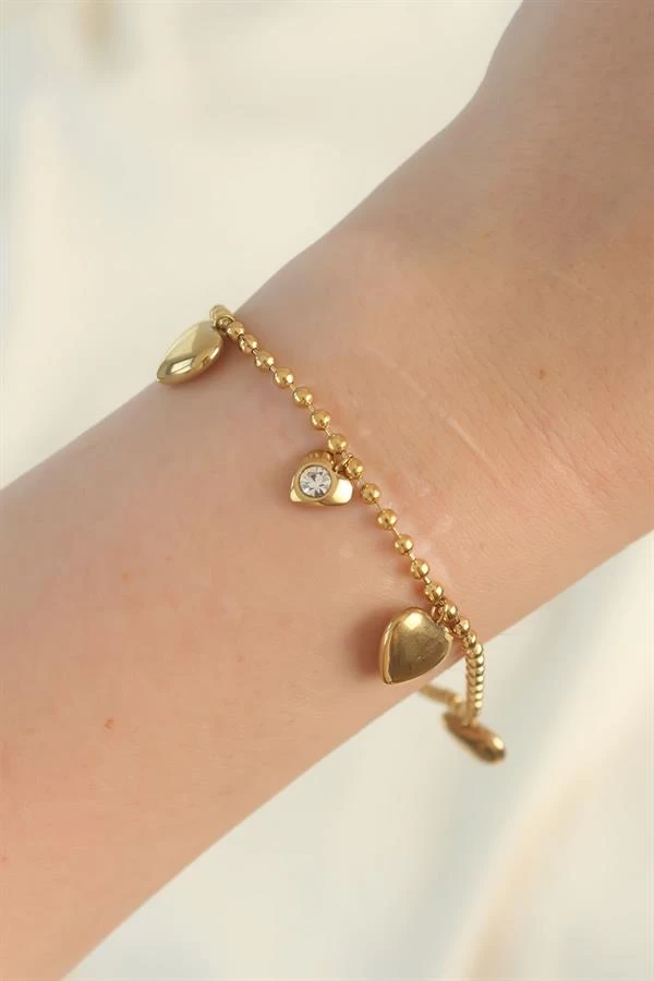316l Çelik Gold Renk Zirkon Taşlı Kalp Model Bileklik