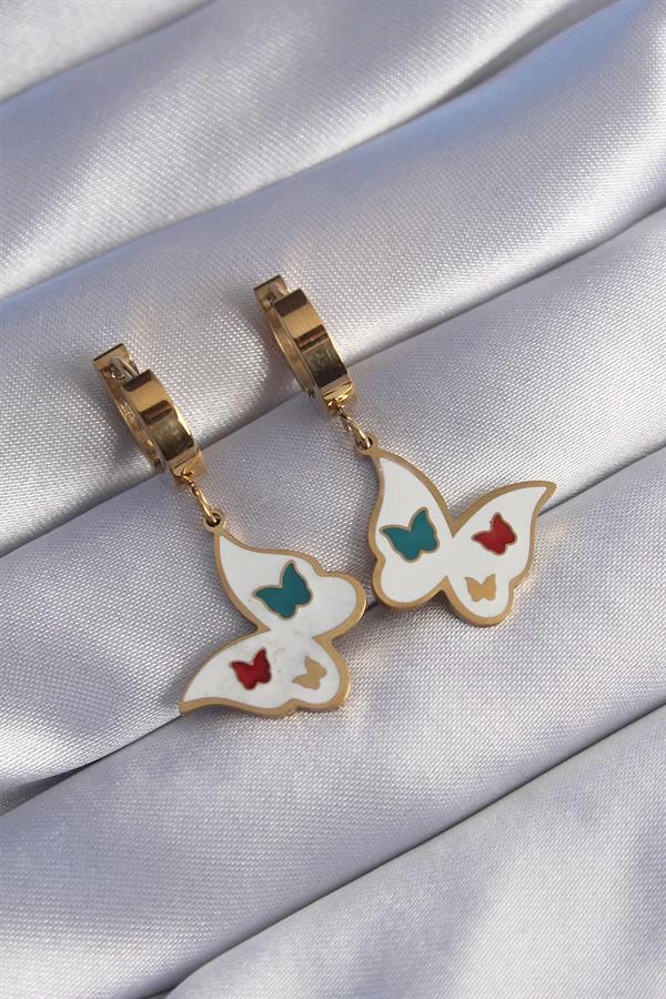 316l Çelik Gold Renk Renkli Mineli Kelebek Küpe