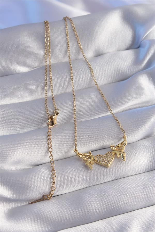 316l Çelik Zincir Gold Renk Zirkon Taşlı Kalp Model Kelebek Detay Kolye
