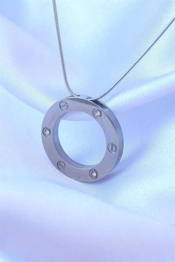 316l Çelik Gümüş Renk Zirkon Taşlı Model Kolye