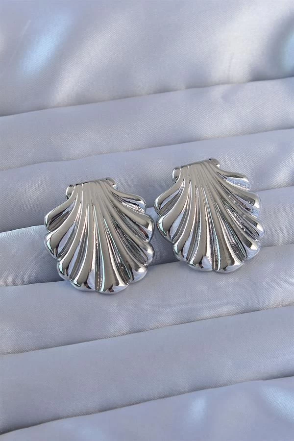 316l Çelik Gümüş Renk İstiridye Model Küpe