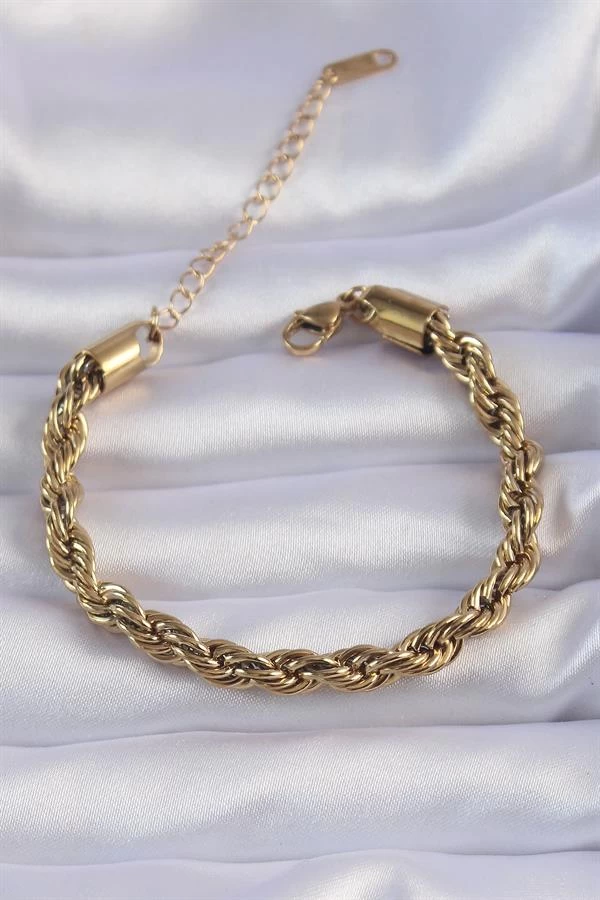 316l Çelik Gold Renk Kalın Burgu Zincir Bileklik