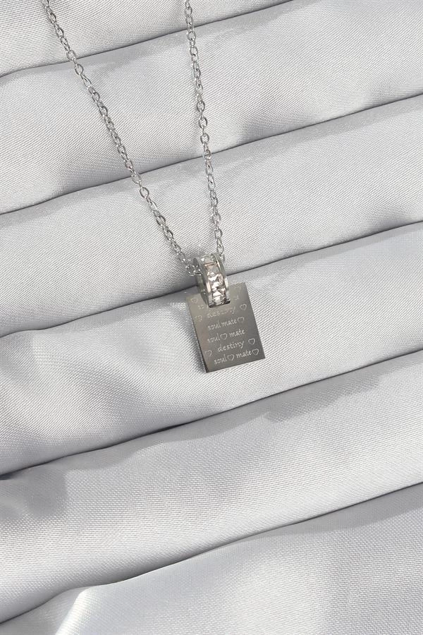 316l Çelik Zincir Gümüş Renk Zirkon Taşlı Aşk Mektubu Kolye