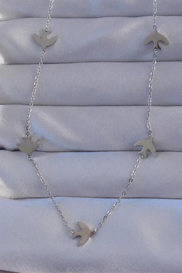 316l Çelik Gümüş Renk Kuş Model Kolye