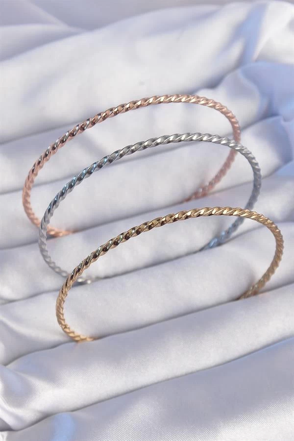 316l Çelik Renkli İnce Burgu Model Ajda Bilezik Seti