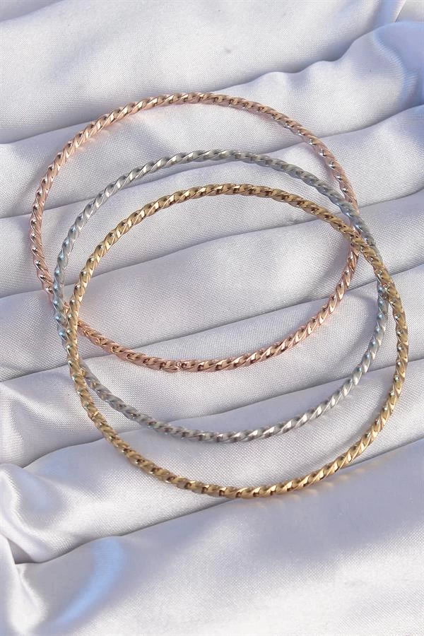 316l Çelik Renkli İnce Burgu Model Ajda Bilezik Seti