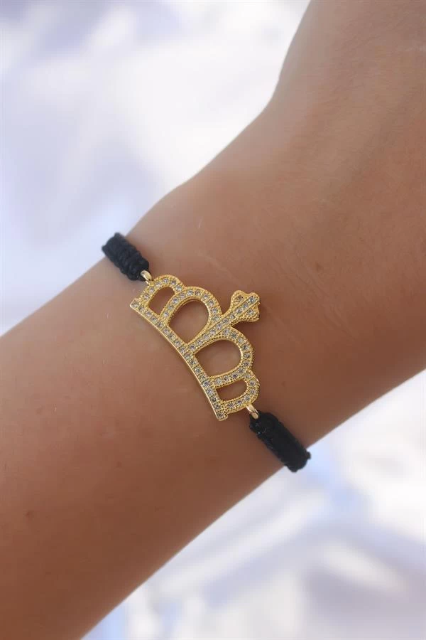 Gold Renk Zirkon Taşlı Taç Figür Makrome Bileklik