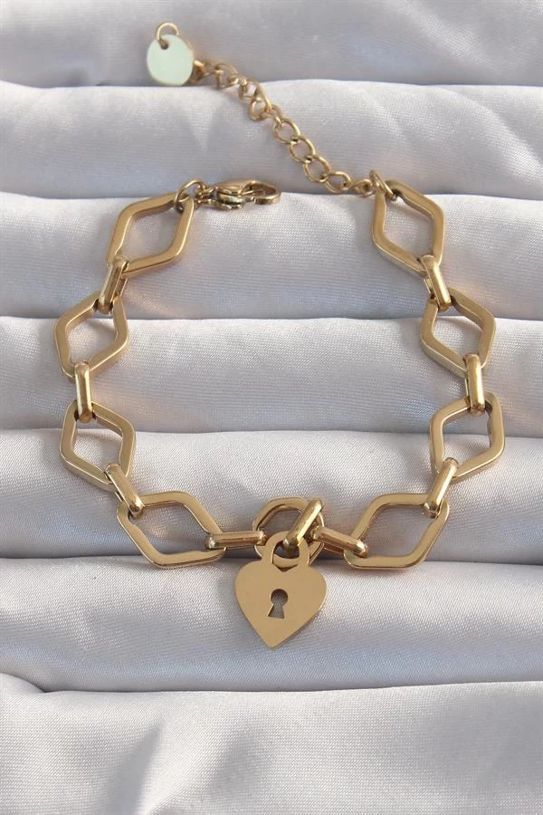 316l Çelik Gold Renk Kalp Model Zincir Bileklik