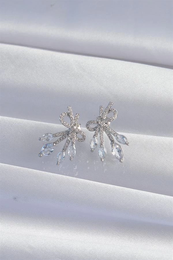 Pirinç Gümüş Renk Zirkon Taşlı Fiyonk Küpe