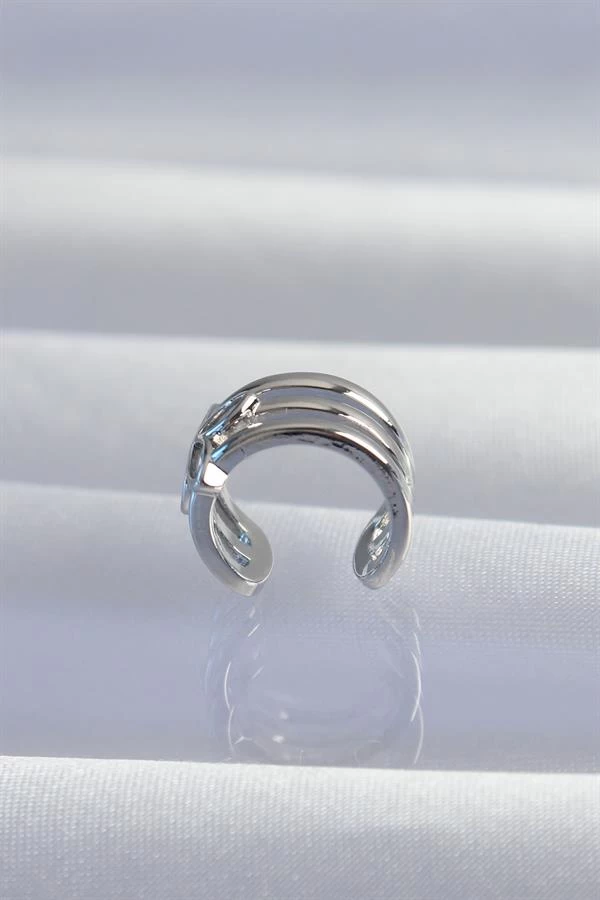 Pirinç Gümüş Renk Yonca Earcuff Küpe