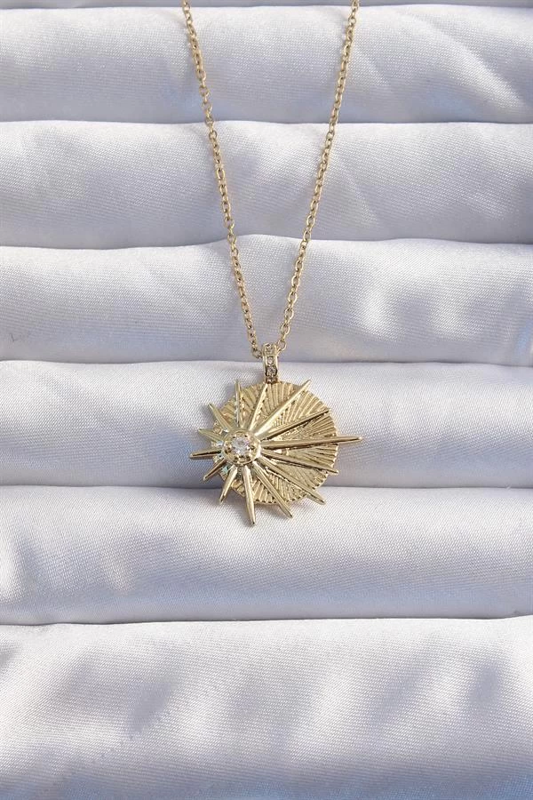 316l Çelik Zincir Gold Renk Zirkon Taşlı Star Model Kolye