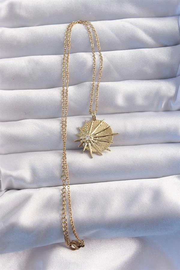 316l Çelik Zincir Gold Renk Zirkon Taşlı Star Model Kolye