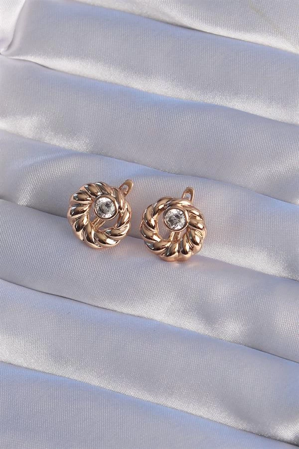 Xupİng Rose Renk Oval Zirkon Taşlı Burgu Model Küpe