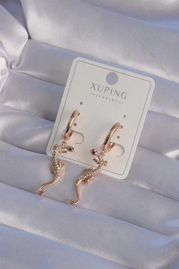 Xupİng Rose Renk Zirkon Taşlı Kertenkele Model Halka Küpe