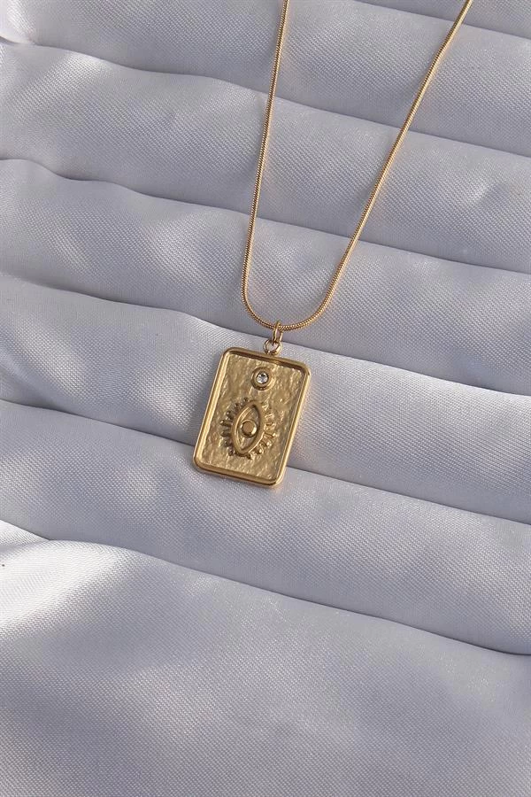 316l Çelik Zincir Gold Renk Zirkon Taşlı Göz Figür Tarot Kolye
