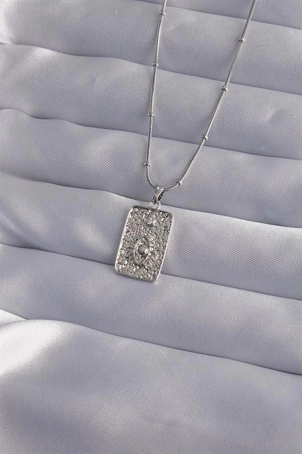 316l Çelik Zincir Gümüş Renk Lazer İşlemeli Göz Figür Tarot Kolye