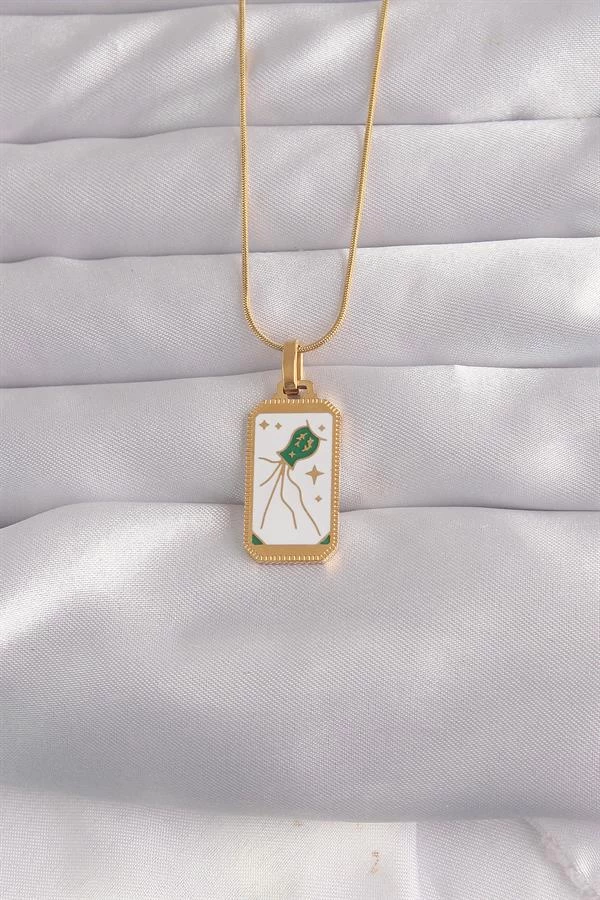 316l Çelik Gold Renk Beyaz Mineli Tarot Kolye