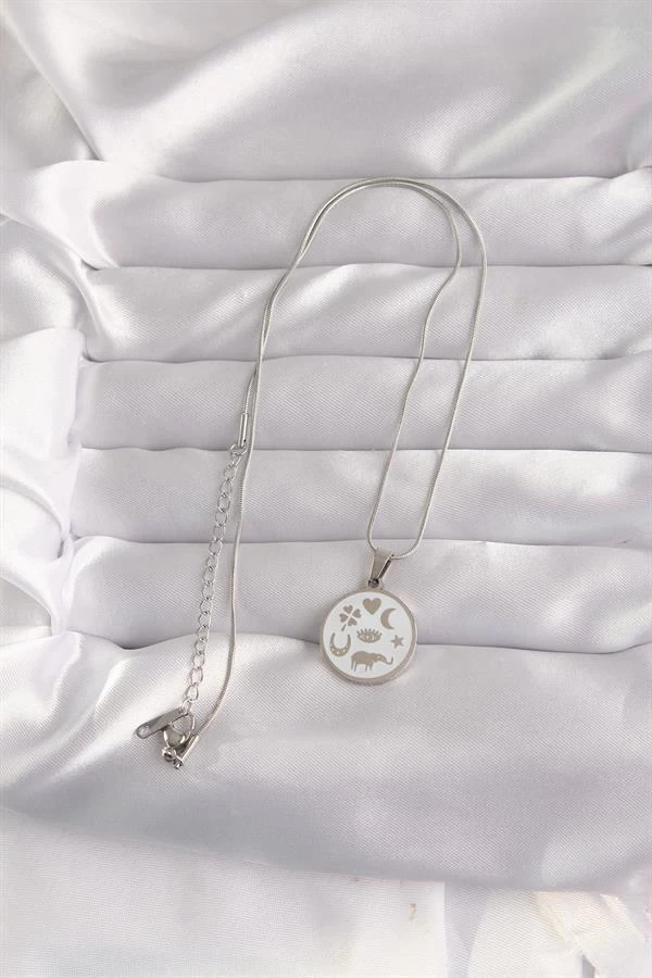 316l Çelik Gümüş Renk Beyaz Mineli Karışık Figürlü Tarot Kolye