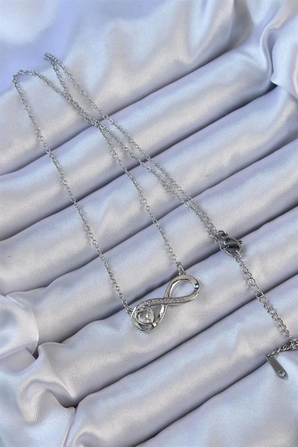 316l Çelik Zincir Gümüş Renk Zirkon Taşlı Minimal Kalp Figür Sonsuzluk Kolye
