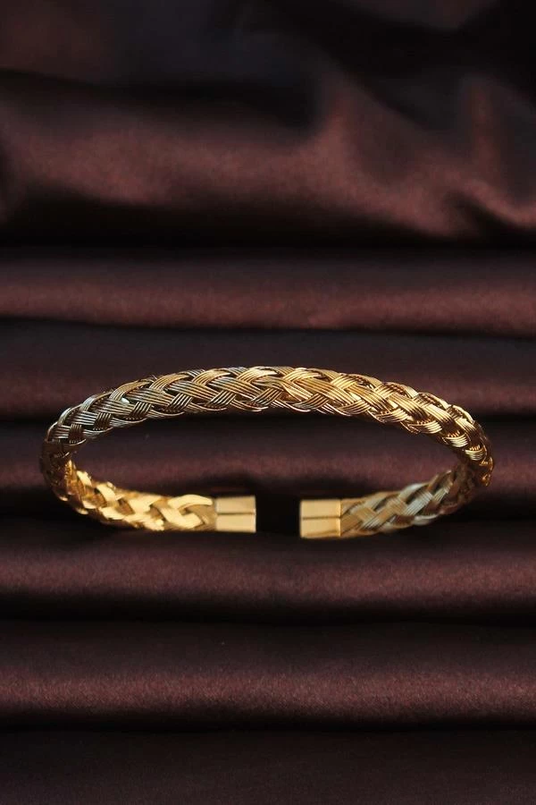 316l Çelik Altın Renk Kalın Yassı Örgü Model Erkek Bileklik