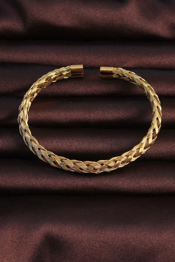 316l Çelik Altın Renk Kalın Yassı Örgü Model Erkek Bileklik