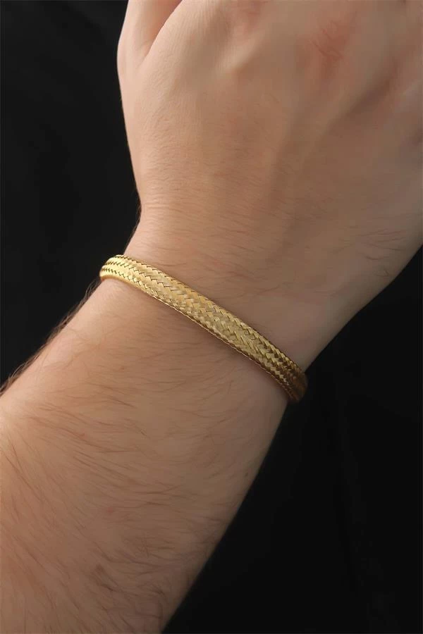 316l Çelik Altın Renk Hasır Görünüm Erkek Bileklik