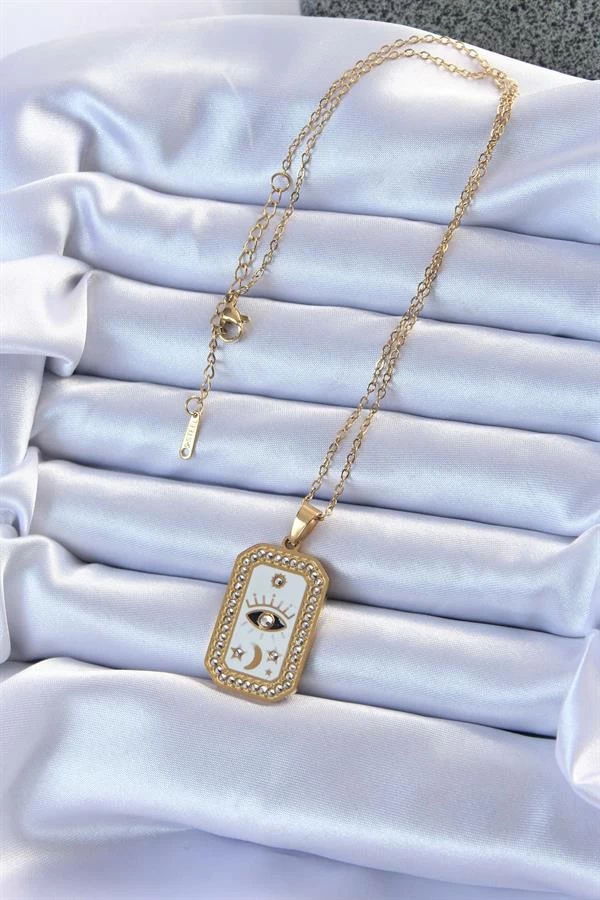 316l Çelik Zincir Altın Renk Mineli Zirkon Taşlı Göz Figür Tarot Kolye