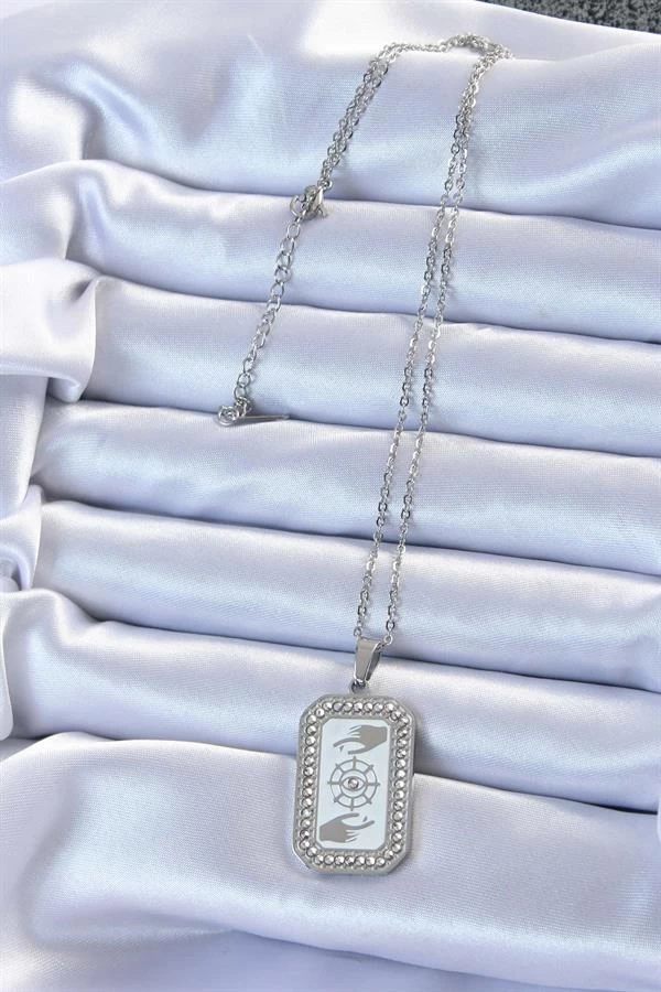 316l Çelik Zincir Gümüş Renk Mineli Zirkon Taşlı Göz Figür Tarot Kolye