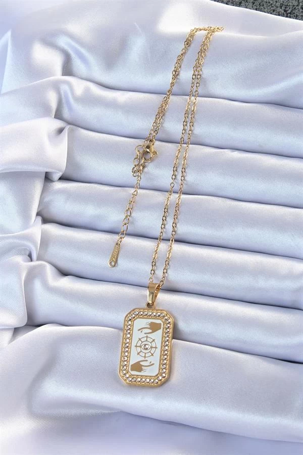 316l Çelik Zincir Altın Renk Mineli Zirkon Taşlı Göz Figür Tarot Kolye