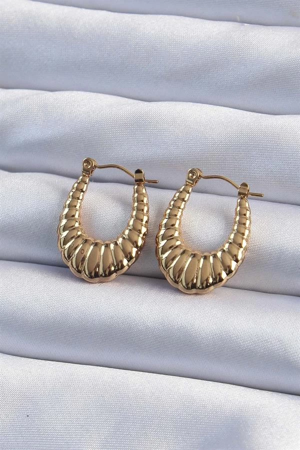 316l Çelik Gold Renk Bombeli Baklava Kesim Kadın Küpe