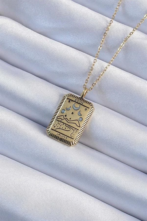 316l Çelik Zincir Eskitme Altın Renk Ay Figürlü Tarot Kolye