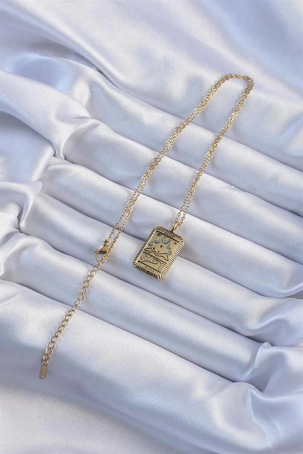 316l Çelik Zincir Eskitme Altın Renk Ay Figürlü Tarot Kolye