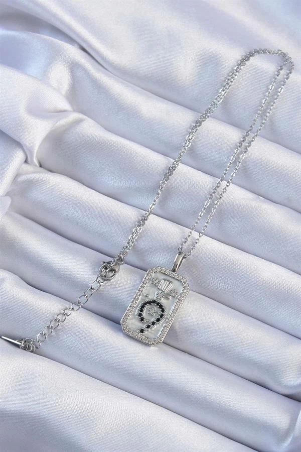 316l Çelik Zincir Gümüş Renk Zirkon Taşlı Minimal Papatya Figürlü Tarot Kolye