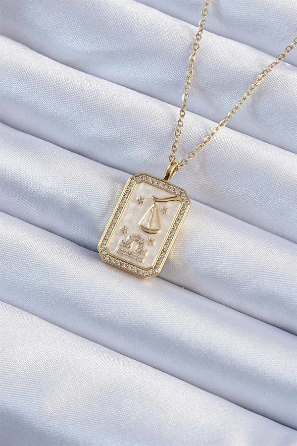 316l Çelik Zincir Altın Renk Zirkon Taşlı Çerçeveli Tarot Kolye