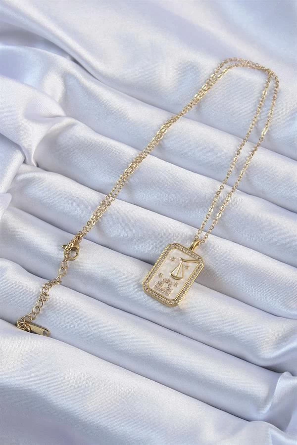 316l Çelik Zincir Altın Renk Zirkon Taşlı Çerçeveli Tarot Kolye