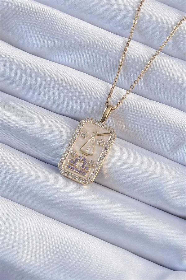 316l Çelik Zincir Altın Renk Lila Zirkon Taşlı Tarot Kolye