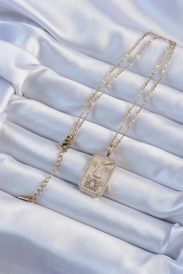 316l Çelik Zincir Altın Renk Lila Zirkon Taşlı Tarot Kolye