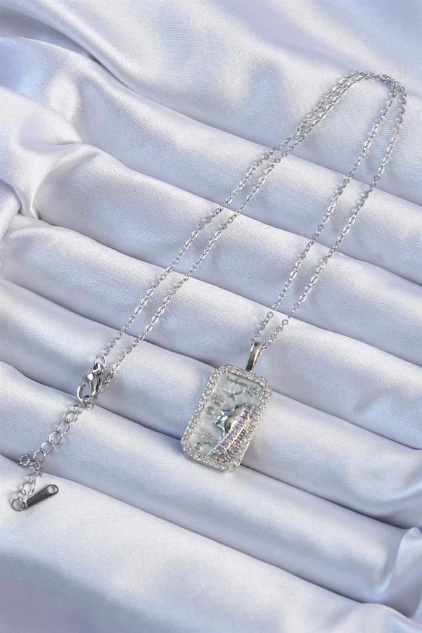 316l Çelik Zincir Gümüş Renk Zirkon Taşlı Yüz Figürlü Tarot Kolye